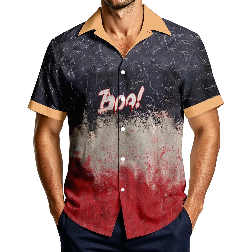 Men's Casual Short Sleeve Halloween Print Shirt