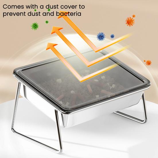 304 Stainless Steel Dog Basin 25cm Extra-Large Feeding Mouth 15-Degree Tilt Design Dog Dish with Dustproof Cover