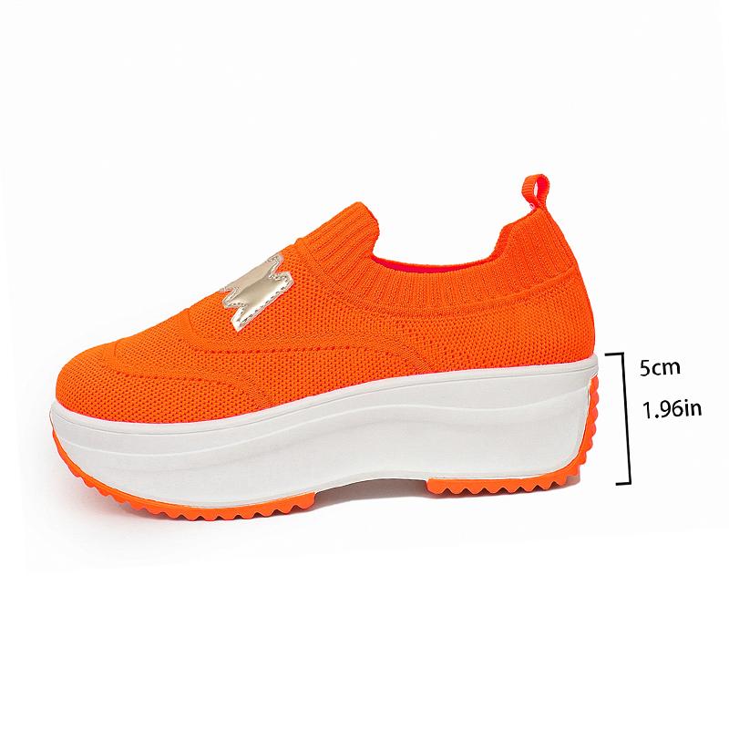 Fashion Breathable Knitted Platform Sneakers for Women Fashion Letter Decor Creepers Shoes Woman Thick Sole Slip On Walking Shoes 36-43