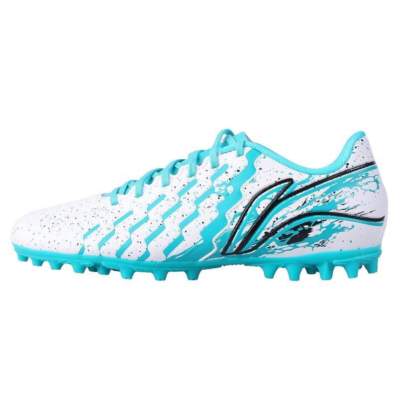 Li Ning Kids PU MG Short Stud Indoor Sports Non-Slip Wear-Resistant Breathable Low-Top Soccer Shoes Men sneaker Ice-Porcelain-Green YKGU002-18