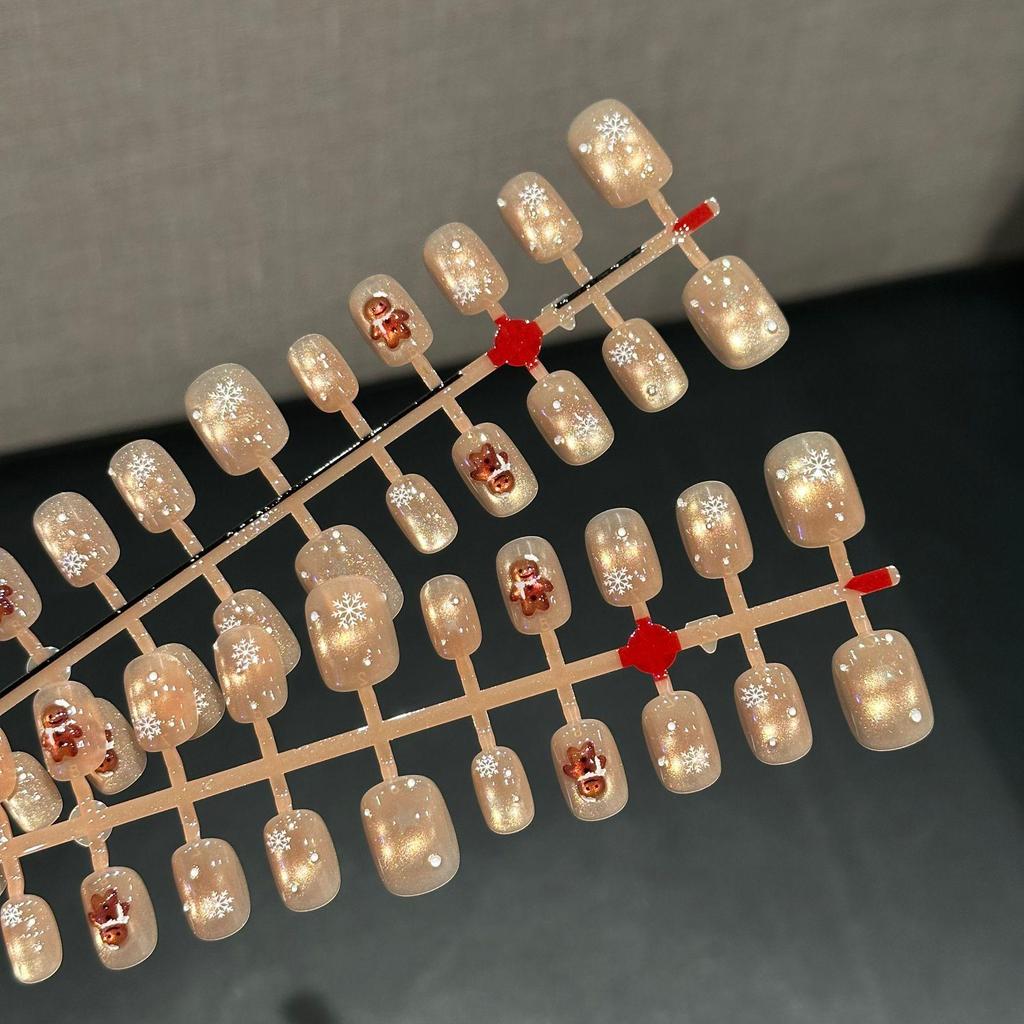 Wearable Resin Gingerbread & Snowflake Cat Eye Nail Art - Handmade, Brightening Polka Dot Design