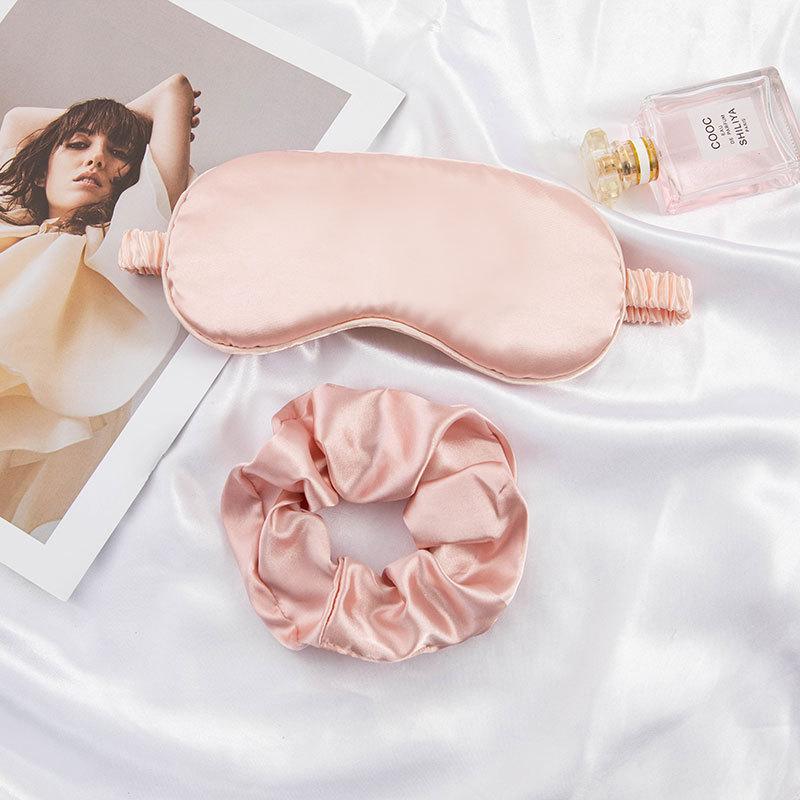 Simulated silk eye mask two-piece set mulberry silk sleep eye mask shading without eye pressure Internet celebrity pig large intestine hair band
