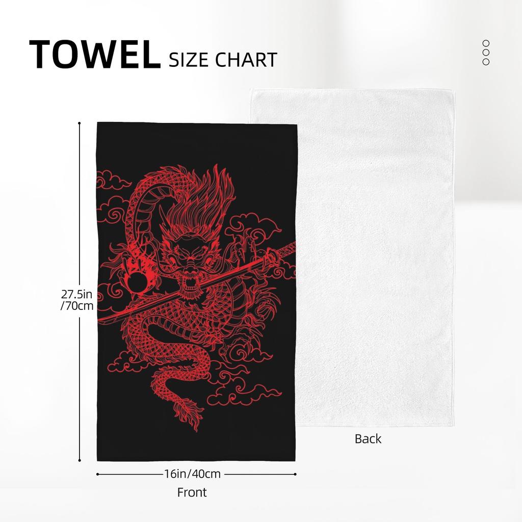 Red Chinese Dragon with Black Background Soft Face Towel Quick Dry Pool Bath Cotton Towels Breathable