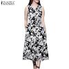 ZANZEA Women Summer V-Neck Casual Printing Sleeveless Dress