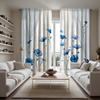 2 Pieces of HD Plain Blue Flower Decoration Curtain White Digital Printed Curtain Home Decoration Style Decoration Living Room B