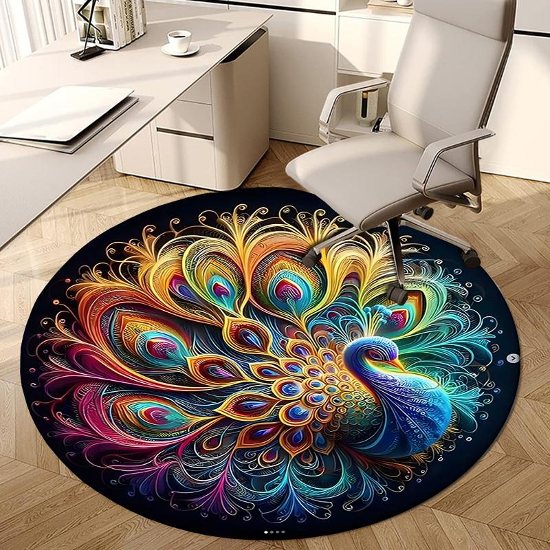 1pc Office Carpet Chair Mats Colorful Peacock Feather Mandala Perfect for Decorating Office Chairs, Living Rooms, Or Bedrooms