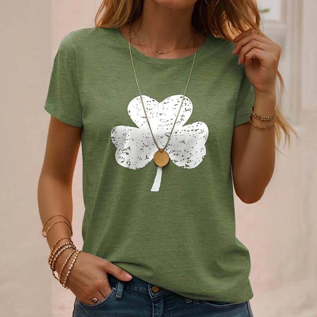 Women's T-shirt Summer Outdoor Casual Round Neck Tops Short Sleeve Leaf Printed Patterns Large Size Loose Women's Y2K Streetwear