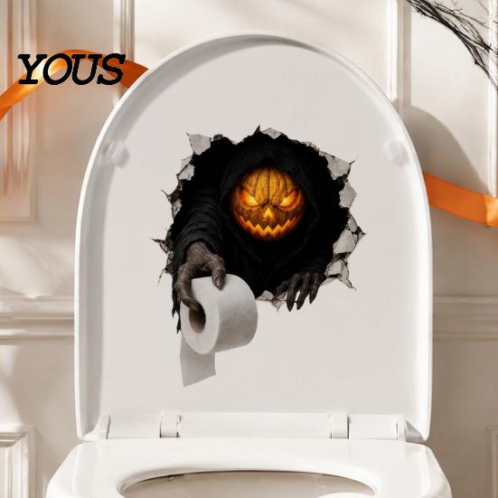 Graphic Wall Stickers for Refrigerator Spooky Crack Ghost Toilet Tank Lid Sticker, Halloween Horror 3D Broken Zombie Waterproof PVC