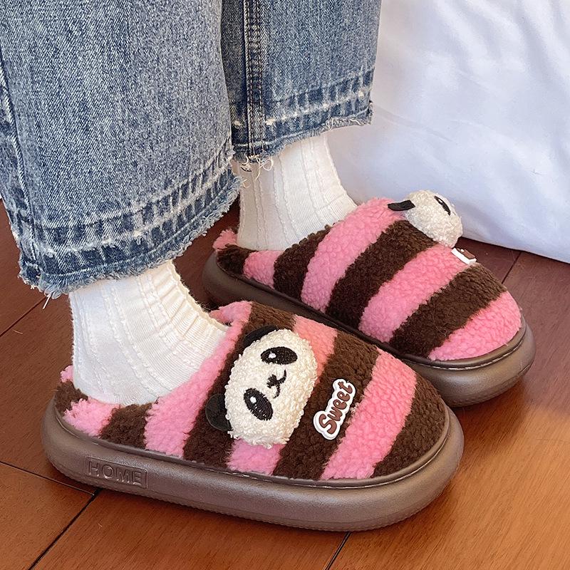 2025 Cute Cartoon Panda Women's Closed-Toe Non-Slip Cotton Slippers for Autumn & Winter