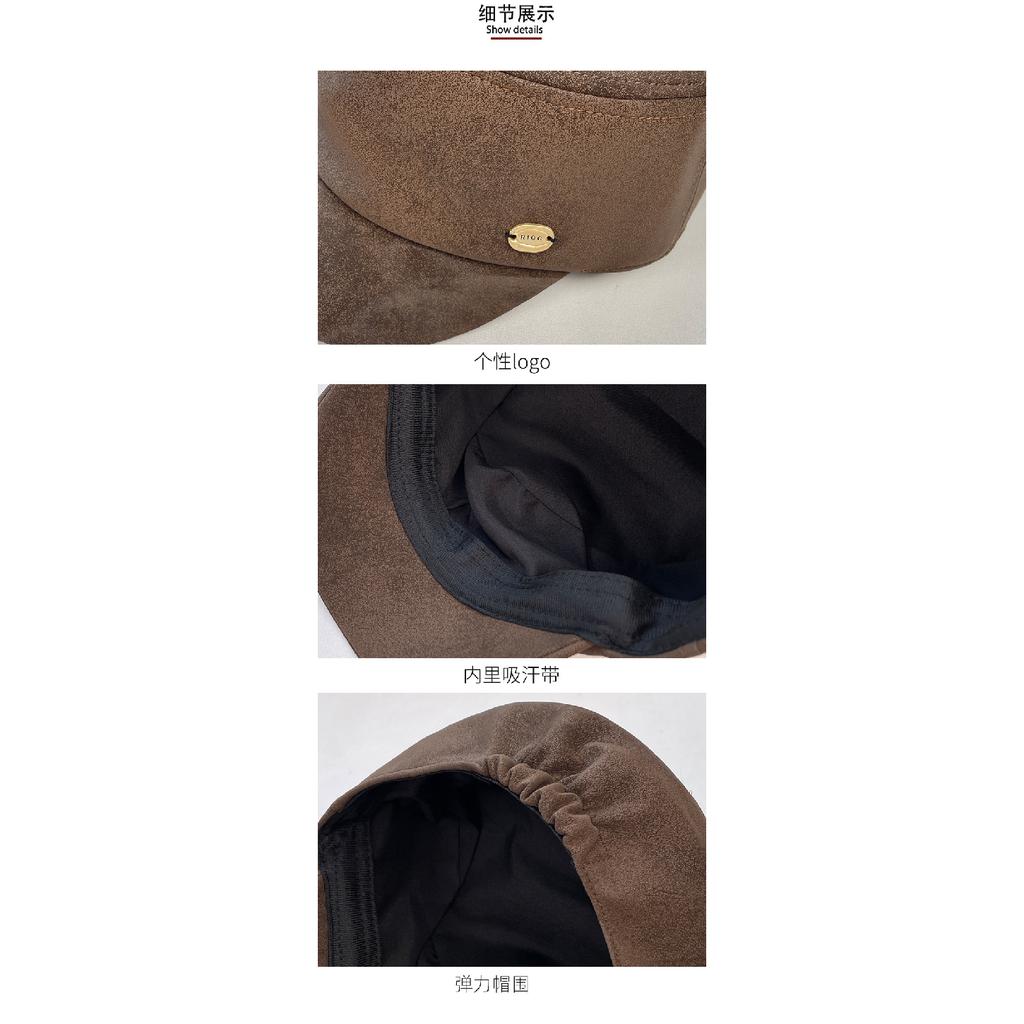 Women's flat-top hat for autumn and winter, trendy versatile suede beret, street style, face-slimming duckbill octagonal hat