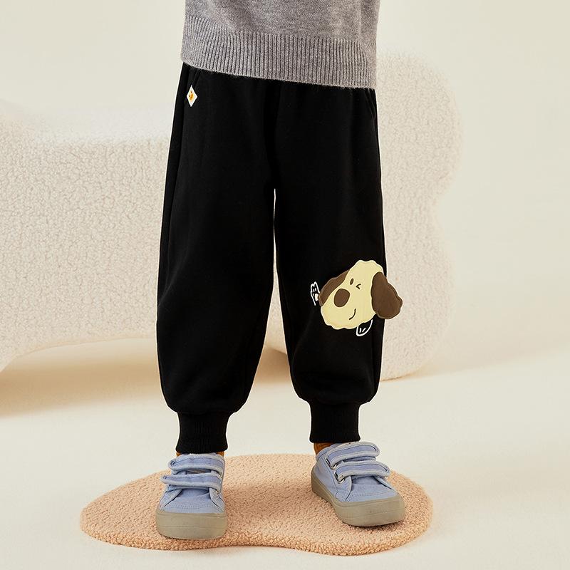 Bduck Fleece-Lined Yellow Duck Children's Warm Sweatpants for Boys - Winter Long Pants