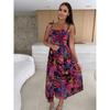 Fashion Summer Sleeveless Floral Printed Suspenders Dress Elegant Loose Casual Sweet Backless A-line Party Dresses Holiday Buttons Pleated Clothing