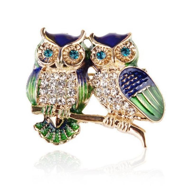 

Трендовые двойные броши-совы, брошь со стразами, значок-пин, птица, животное, вечеринка, повседневный костюм, украшение, значок для женщин, корсаж, подарки