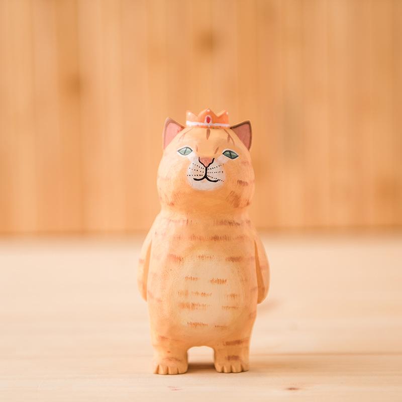 Wooden handicrafts, cat statues, hand carved cat ornaments, creative home ornaments, decorative items, birthday gift ornaments