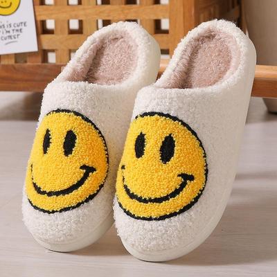 Warm Winter House Fur Slippers For Girl Women Cute Smile Pattern Fluffy Soft Plush Bedroom Home Ladies Cotton Female Shoes