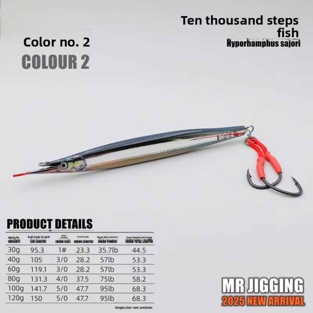 

40g-60g Weight 3D Hyporhamphus Sajori Metal Jig Jigging Design 3D Pattern Spanish Mackerel Lure Metal Material Fishing Spoon 40g