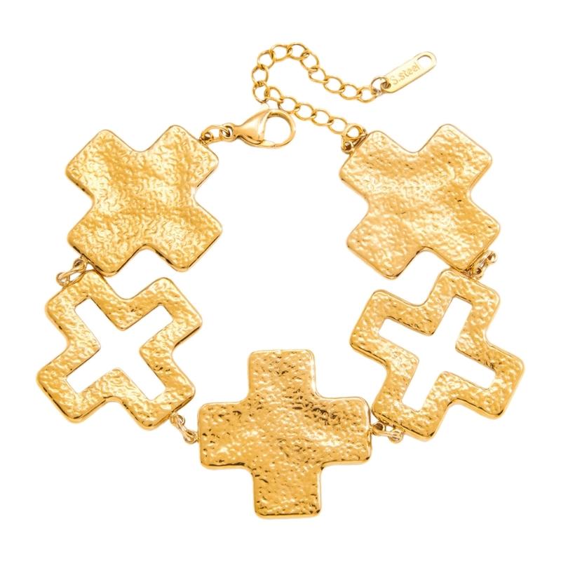 

Fashion Hammered Crosses Hand Chain Stainless Steel Elegant Design Symbolizing Strength and Style for Trendy Individuals 1