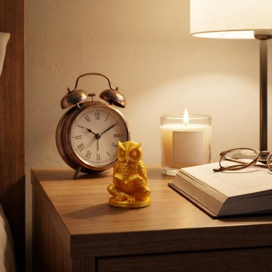 Meditation Owl Figurine 3D Printed Cute Reading Owl Statue Novelty Zen Yoga Animal Sculpture for Office Desktop Shelf Decor