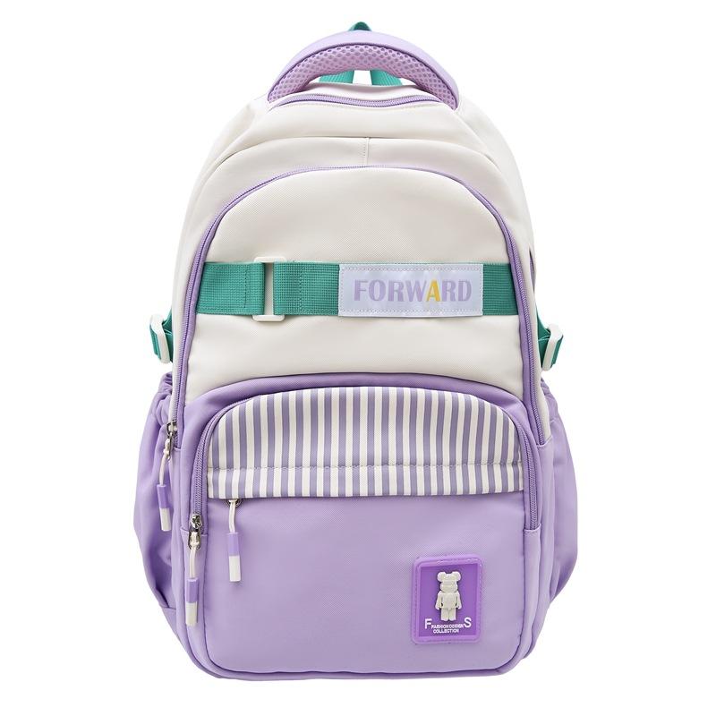 Школьная сумка большой емкости, женский рюкзак с полосатым принтом, школьный рюкзак для школьников средней школы фиолетовый