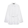 TAOP&ZA Women's Spring/Summer Waist-Tie Long Sleeve Shirt with Turn-Down Collar
