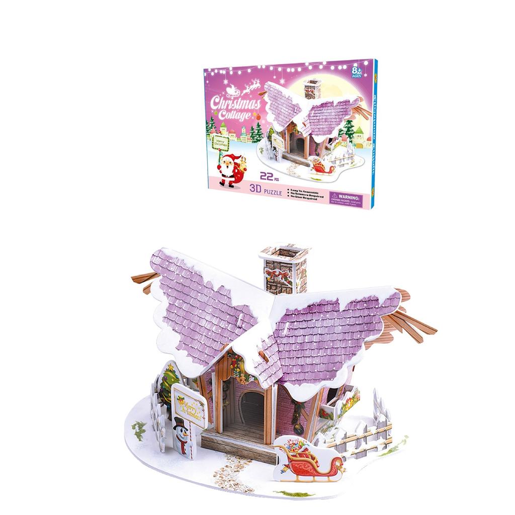 Cheap 3d Three-dimensional Puzzle Christmas House Lights Train Model ...