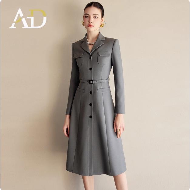 Women's Gray Mid-Length Lapel Dress Suit - Spring Fashion Collection