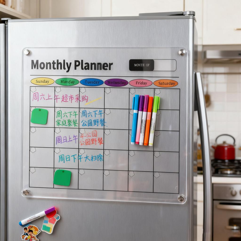 Dry Erase Calendar Transparent Acrylic Magnetic Monthly Planning Board for Fridge Kitchen