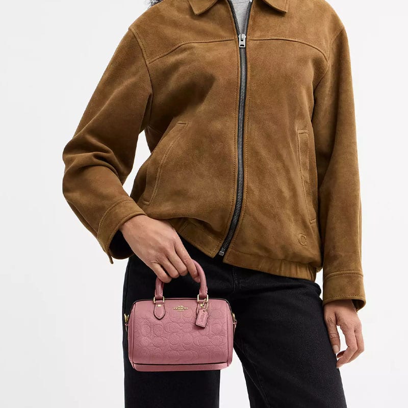 COACH Rowan Pebbled Leather Boston Bag, One Shoulder Handbag Mini Women's Pink CCF28-IMPEO