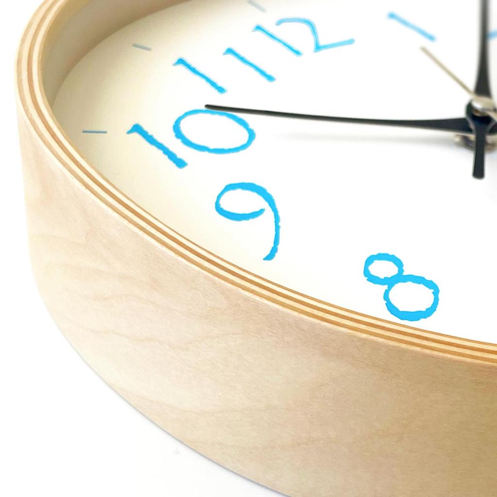 KATOMOKU Plywood Clock, Size 20, Light Blue, km-119LBRC, Wall Clock with Continuous Second Hand, 25.2cm Diameter (radio-controlled Clock)