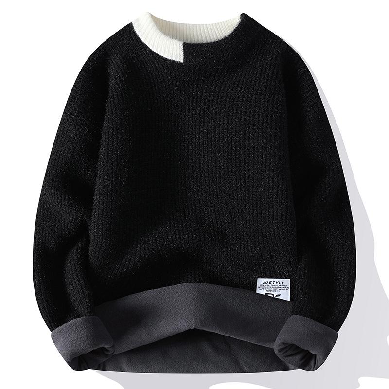 

Men’s Mink Cashmere Slim-Fit Sweater 2026 Autumn/Winter, Round Neck Knitwear, Women s Fleece-Lined Trendy Pullover 3XL