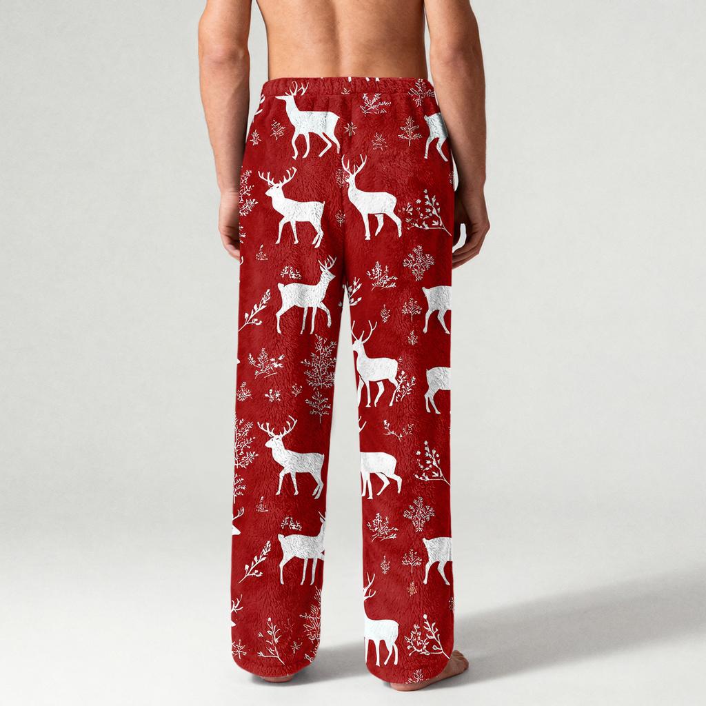 Men's Drawstring Pocket Flannel  Pants Homewear Sleep Pants