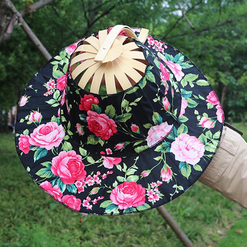

Женская шляпа-веер Летняя шляпа от солнца Модная шляпа с цветочным узором Многофункциональная тканевая шляпа Ручной работы Уличная бамбуковая шляпа для путешествий 9 стилей F