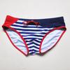 UXH Men's Navy Stripe Patchwork Triangle Swim Briefs with Pocket