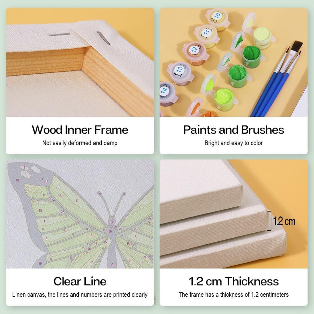6 Pack Children DIY Paints by Number Kits with Brush and Acrylic Paints DIY Acrylic Oil Painting Color by Numbers Kit for Adults
