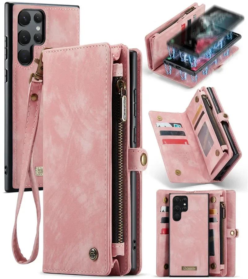 Kožené pouzdro na telefon s poutkem a peněženkou na zip pro Samsung Galaxy A17 A56 A36 A16 A15 A54 A34 A14 A53 A33 A13 A72 A52S A32 A12 A51