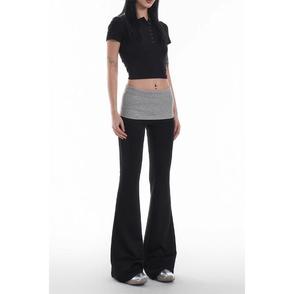 Wiosna 2025 Damskie Spodnie Dresowe do Jogi Slim Fit Micro Flare w Patchworku z Bloku Kolorystycznego