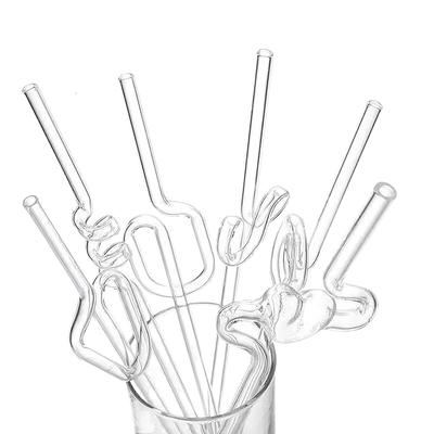 Kreativer hitzebeständiger transparenter Glasstrohhalm für Milch, Tee, Saft, wiederverwendbare Glas-Drehstrohhalme, gebogener langer Stiel, Trinkhalm