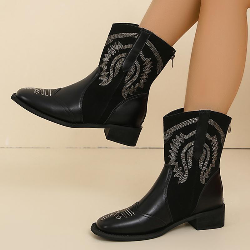 Chunky Women Ankle Boots Winter Fashion Mid Heels Walking Leather Shoes Woman 2024 Trend Pumps Dress Eleglant Mujer Zapatillas