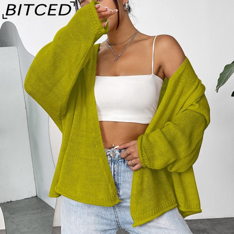 BITCED Loose-Fit Lightweight Knitted Cardigan Jacket for Women Autumn Solid-Colour Casual Outerwear Cardigan