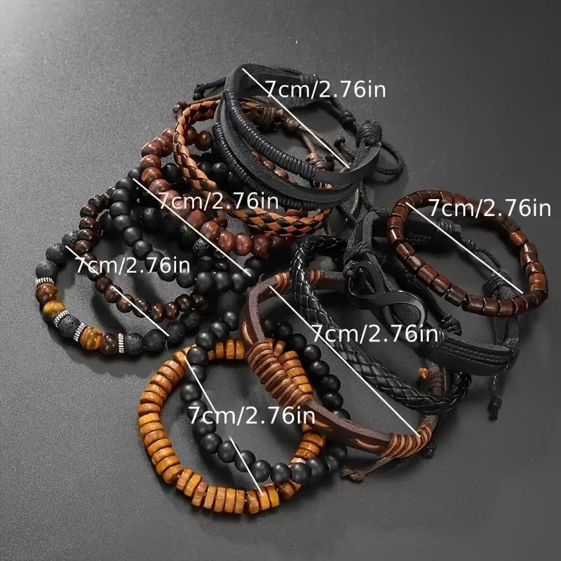 12pcs Vintage Braided Faux Leather Bracelet Set with Tiger Eye & Moonstone Beads - Stylish Accessories for Daily Wear & Parties (Box Not Included)