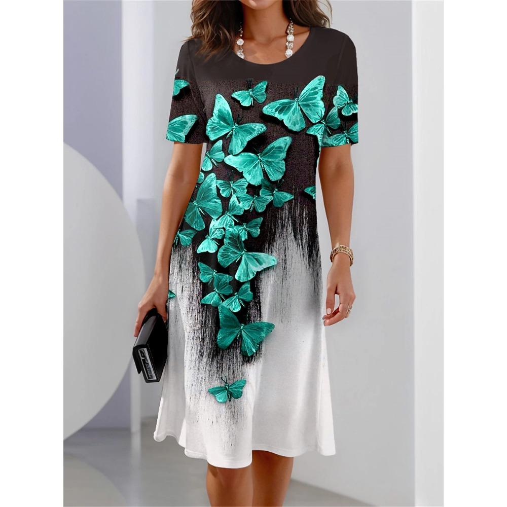 Women's Casual Dress Summer Retro Style Round Neck Short Sleeved Floral Print Comfortable Fashion Daily