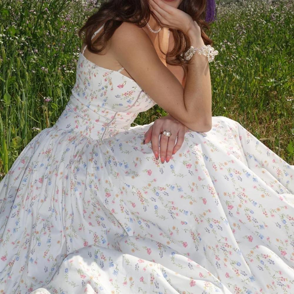 Elegantní Slim Plisované Tištěné Maxi Šaty bez Rukávů Estetické Šaty Mimo Rameno se Špagetovými Ramínky Dámské Párty Vestidos