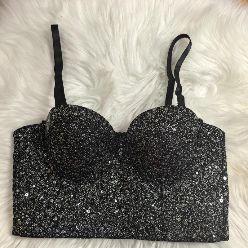 

Pearlescent sequins versatile outer wear tube top sexy suspenders comfortable gather corset 40 чорний
