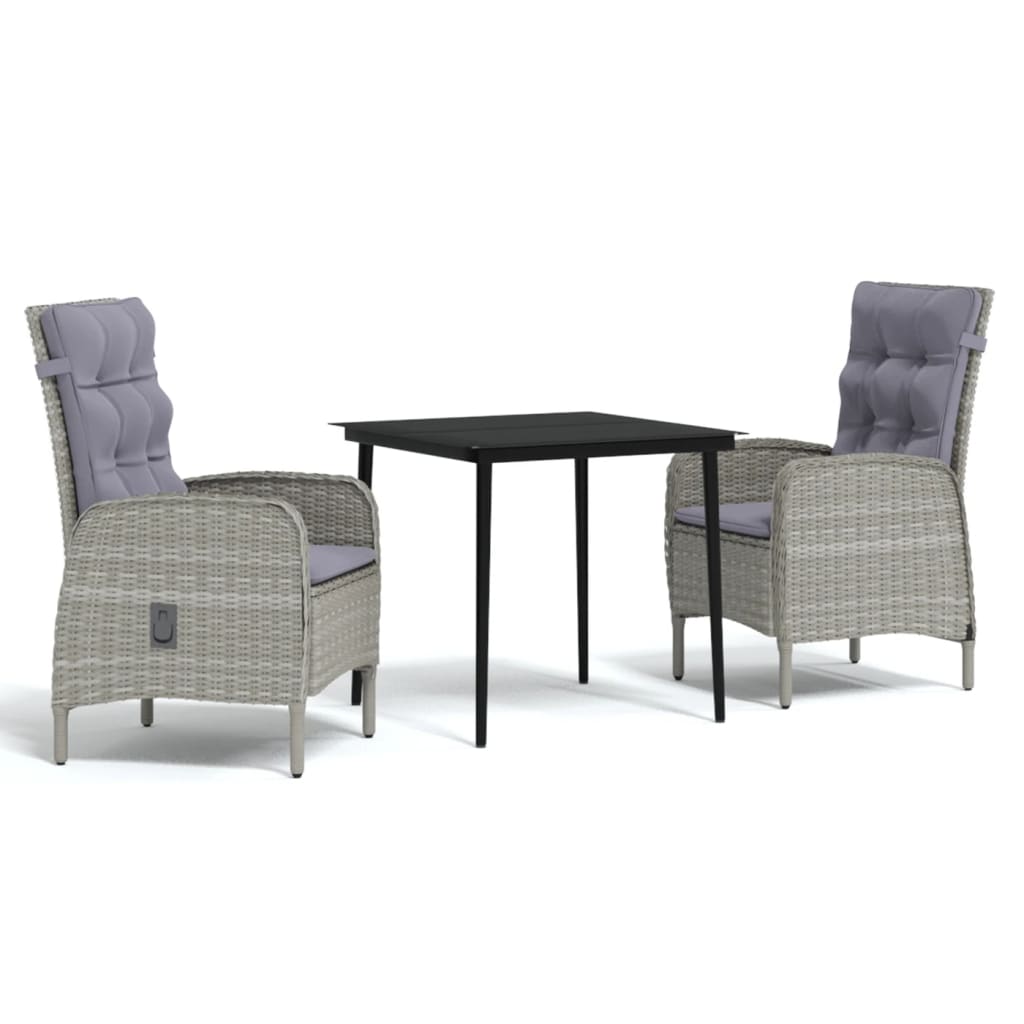 3 Piece Outdoor Dining Set with Cushions Gray and Black