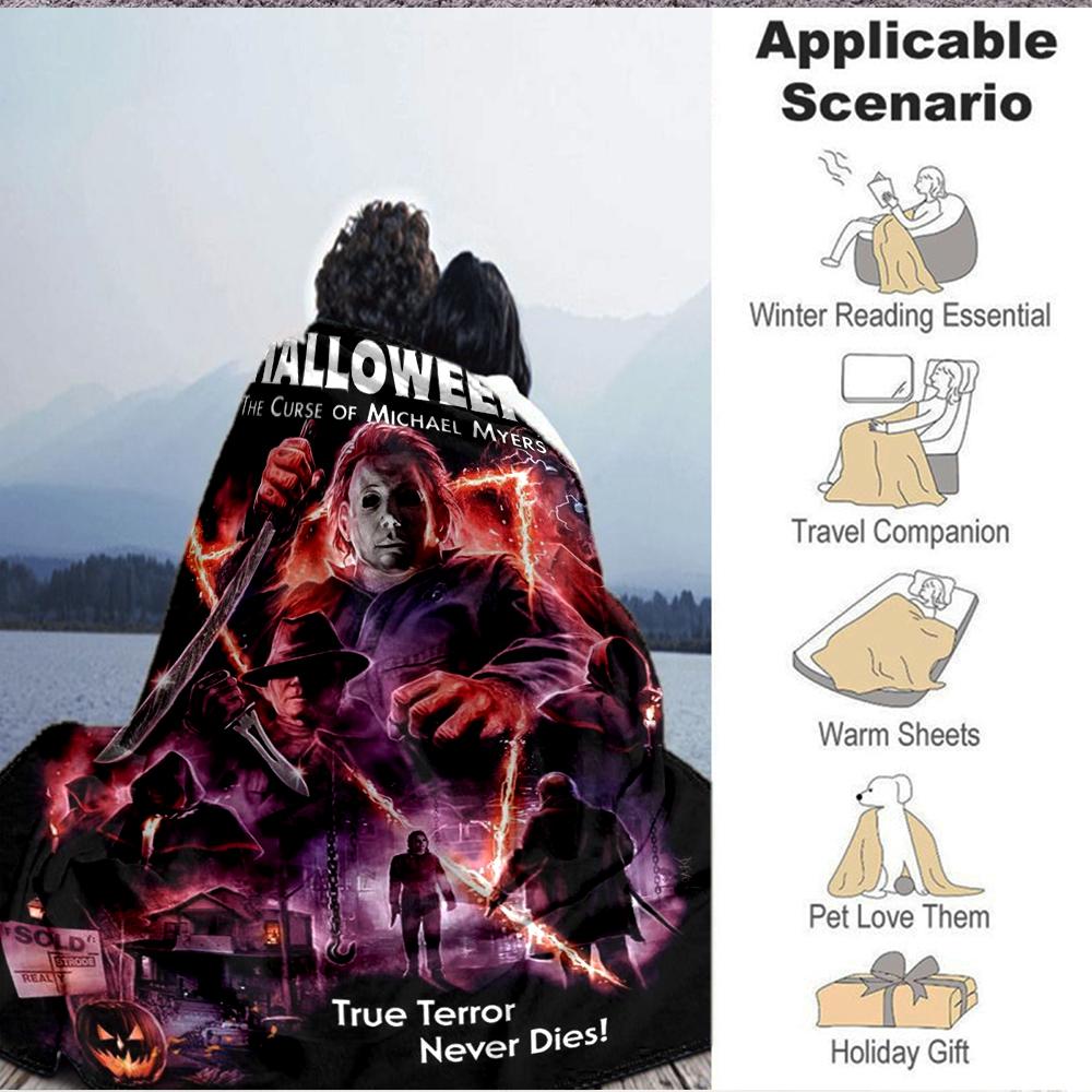 1Pc Halloween Myers' True Terror Flannel Blanket, Soft And Comfortable, Casual Warm, Camping Travel, Christmas, Halloween Xmas Gift L1190
