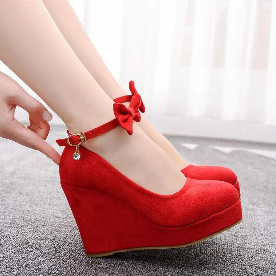 Plus Size 33-42 Shoes for Women Autumn High Heel Platform Wedges Female Pumps Women Buckle Strap Party Evening Wedding Shoes