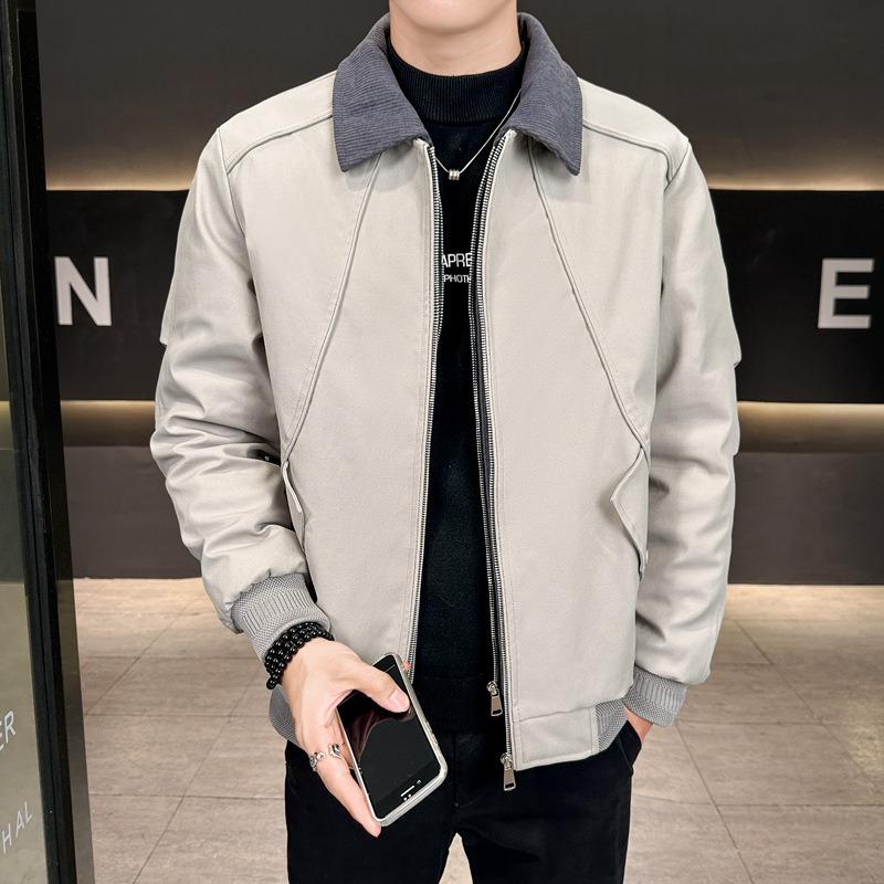 % White duck down fake two-piece down jacket men's winter retro loose lapel casual jacket men's