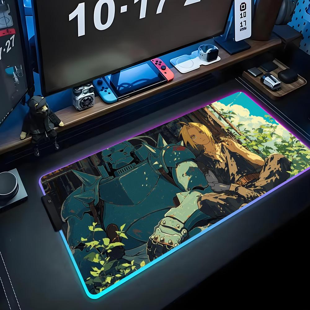 

fullmetal alchemist Mouse Pad RGB Gaming Mousepad Big LED Pad PC Desk Mat Luminous Mouse Pad Large Keyboard Mats Table Rug With 700x400x4mm