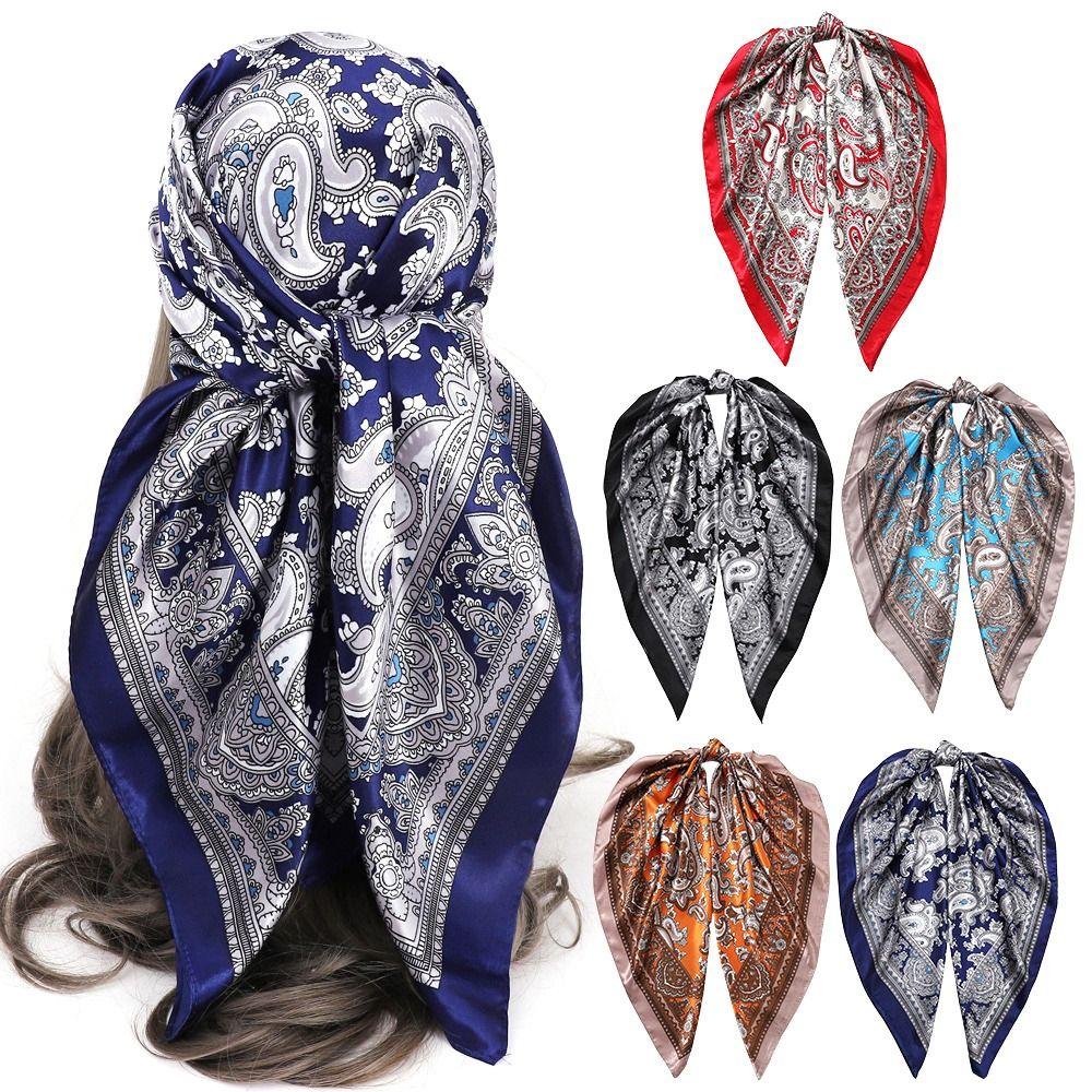 Thin Fabric Paisley Print Handkerchief 90*90CM Bandana Head Scarf Silk Satin Hijab Scarf  Neckwear