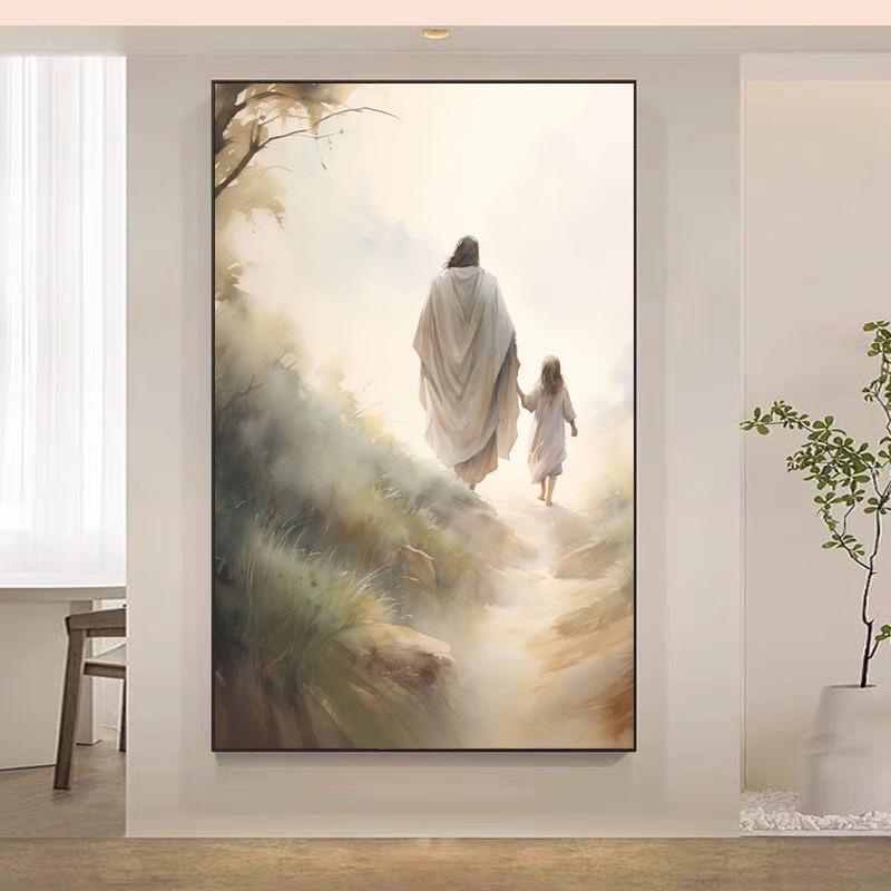 Tela Cristo Gesù Postres Ritratto Cristiano di Gesù Stampa Artistica da Parete Poster Camminerò con Cristo Versetto Biblico Poster Regalo